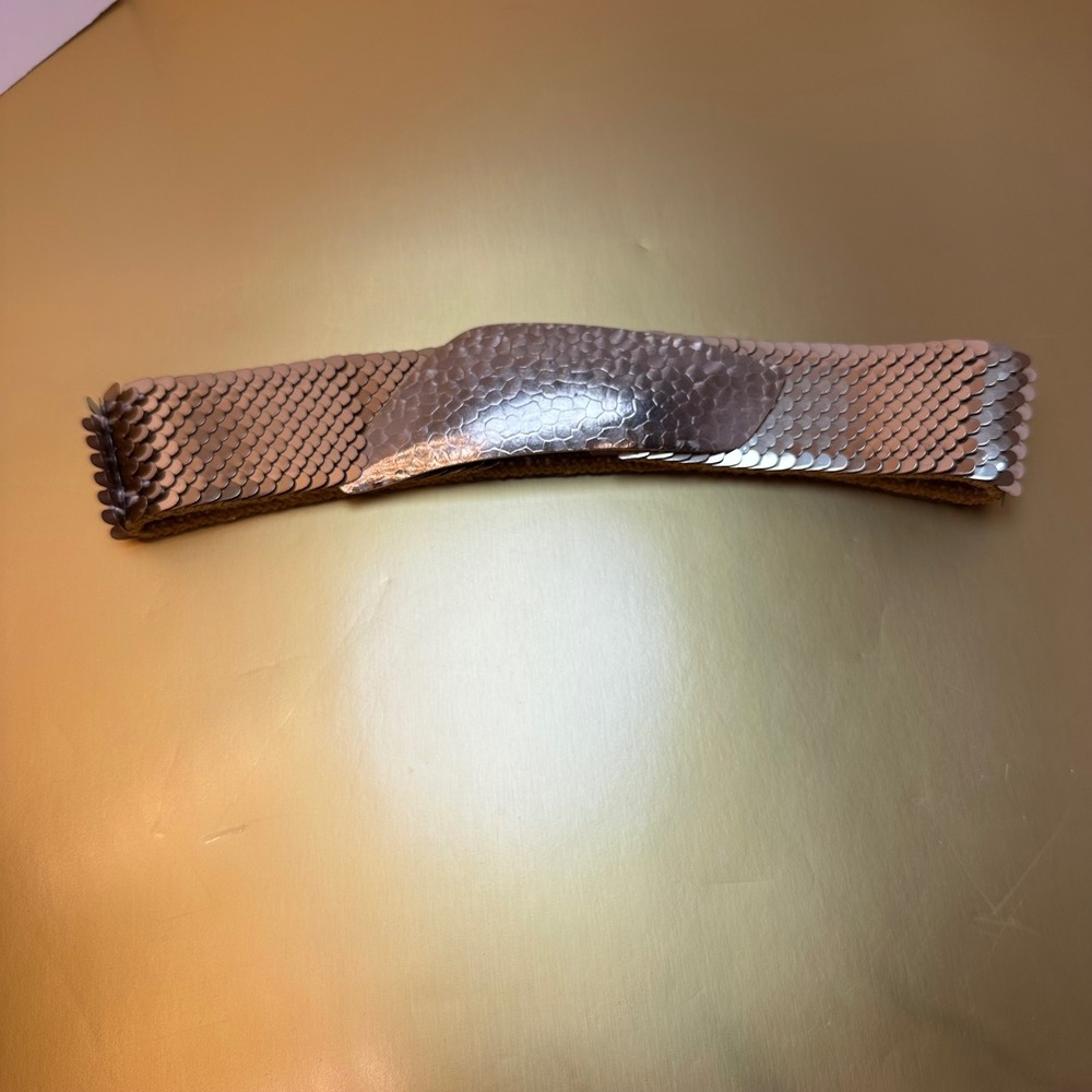 Vintage Gold Sequin Scale Wide Elastic Stretch Waist‎ Cinch Belt Metallic Glam - Picture 4 of 7